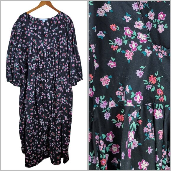 Only Necessities Patio House Dress Plus 4X Floral Muumuu Mumu Long Pockets Black - Picture 1 of 7